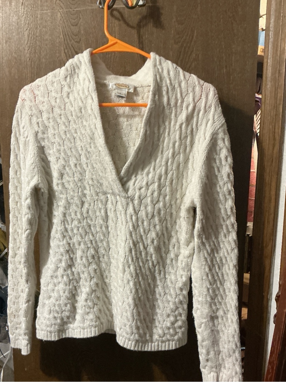 Talbots Cream Cable-Knit V-Neck Sweater size L